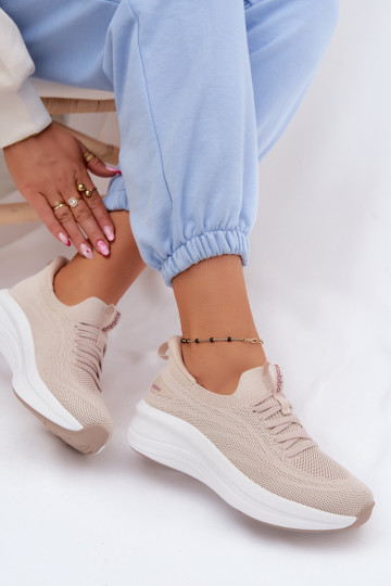 Materiałowe Buty Sportowe Sneakersy Damskie Wsuwane Kobbo 102425 Beżowe