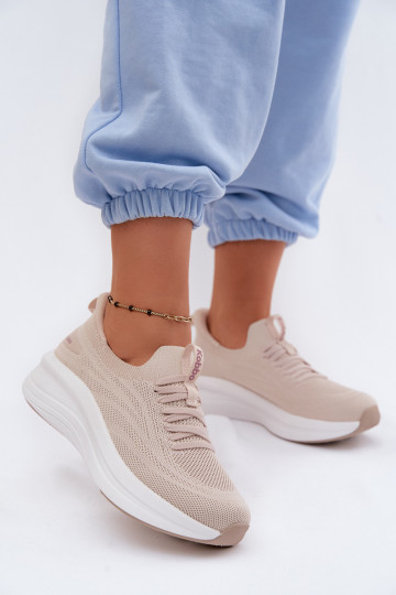 Materiałowe Buty Sportowe Sneakersy Damskie Wsuwane Kobbo 102425 Beżowe 2