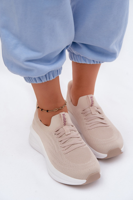 Materiałowe Buty Sportowe Sneakersy Damskie Wsuwane Kobbo 102425 Beżowe