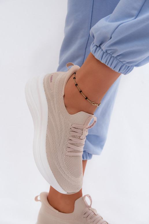 Materiałowe Buty Sportowe Sneakersy Damskie Wsuwane Kobbo 102425 Beżowe