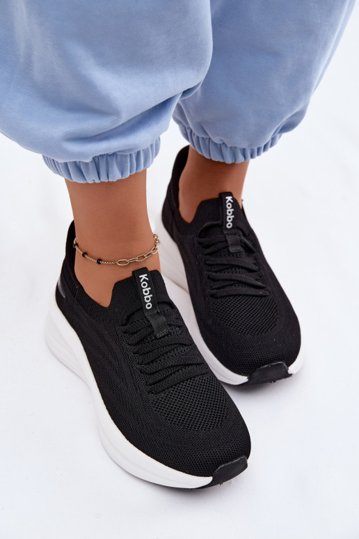 Materiałowe Buty Sportowe Sneakersy Damskie Wsuwane Kobbo 102425 Czarne