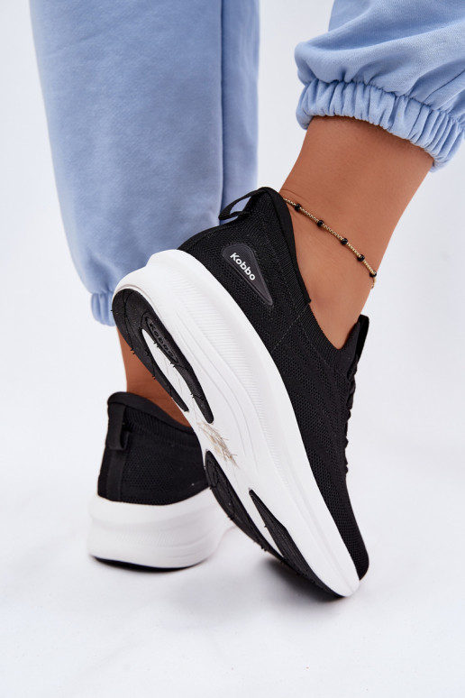 Materiałowe Buty Sportowe Sneakersy Damskie Wsuwane Kobbo 102425 Czarne