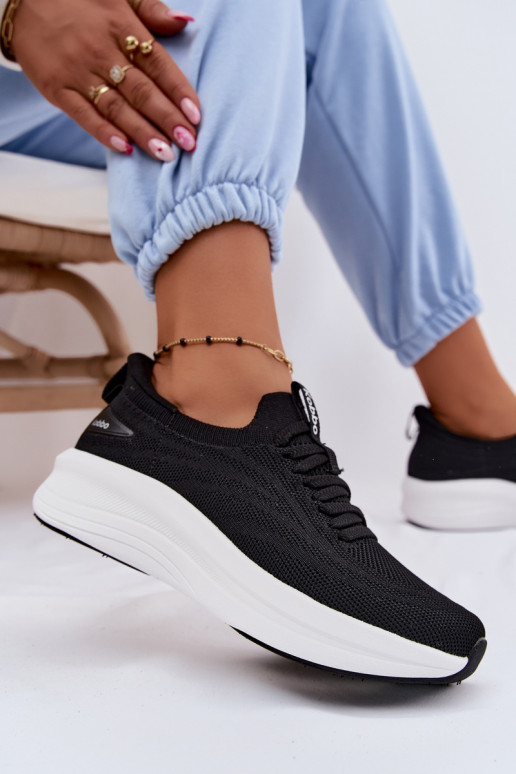 Materiałowe Buty Sportowe Sneakersy Damskie Wsuwane Kobbo 102425 Czarne