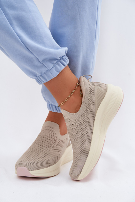 Wsuwane Sneakersy Damskie Materiałowe Kobbo 102424 Beżowe