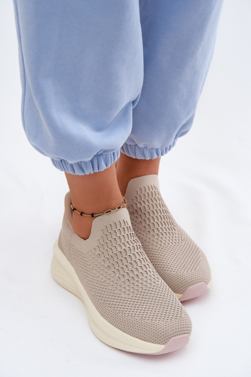 Wsuwane Sneakersy Damskie Materiałowe Kobbo 102424 Beżowe
