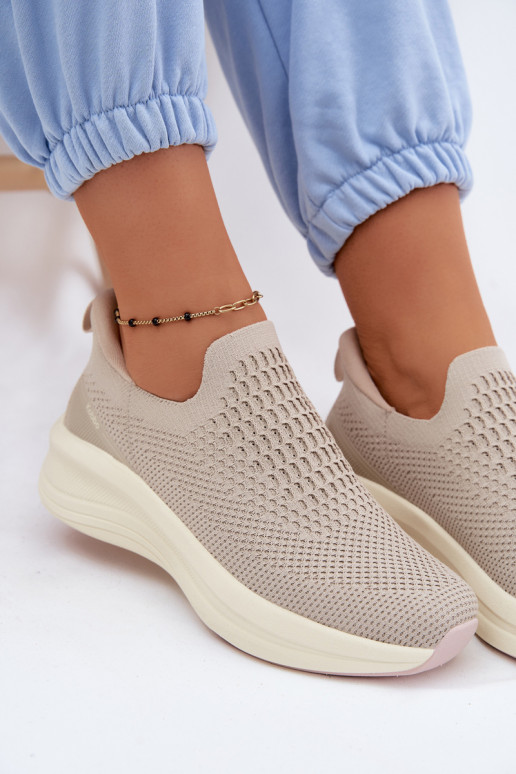 Wsuwane Sneakersy Damskie Materiałowe Kobbo 102424 Beżowe