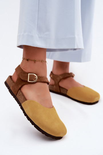 Leather Suede Women's Sandals With Closed Toes Maciejka H7365-07 Yellow 2