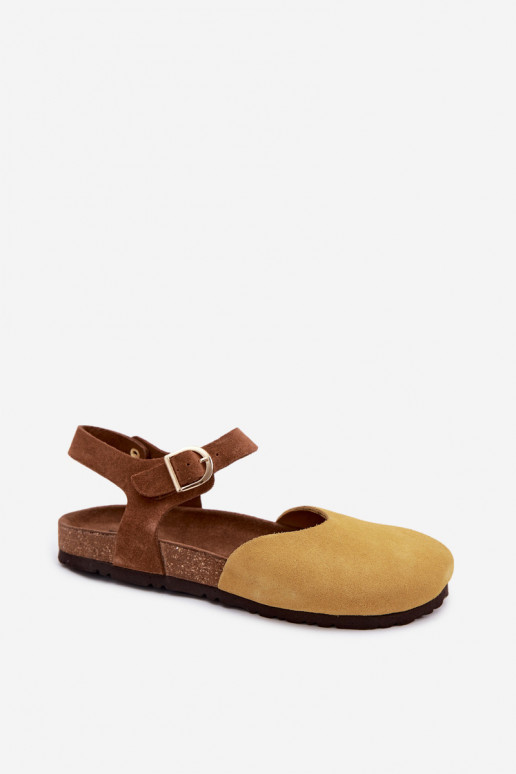 Leather Suede Women's Sandals With Closed Toes Maciejka H7365-07 Yellow