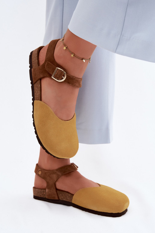 Leather Suede Women's Sandals With Closed Toes Maciejka H7365-07 Yellow