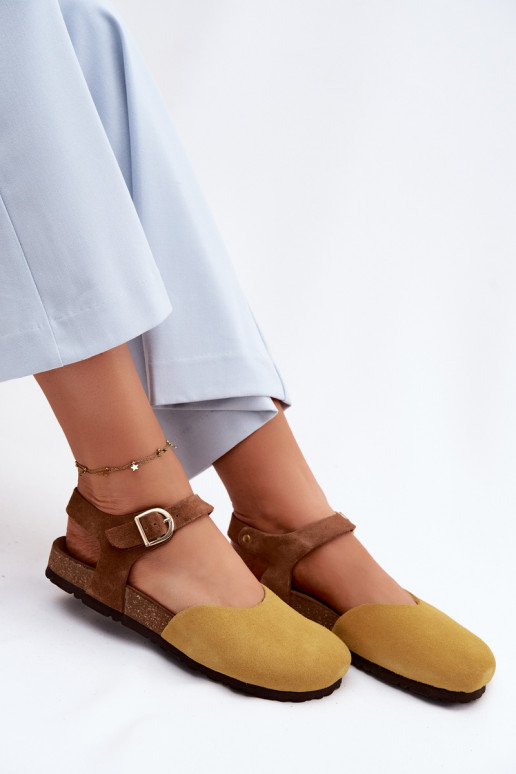 Leather Suede Women's Sandals With Closed Toes Maciejka H7365-07 Yellow