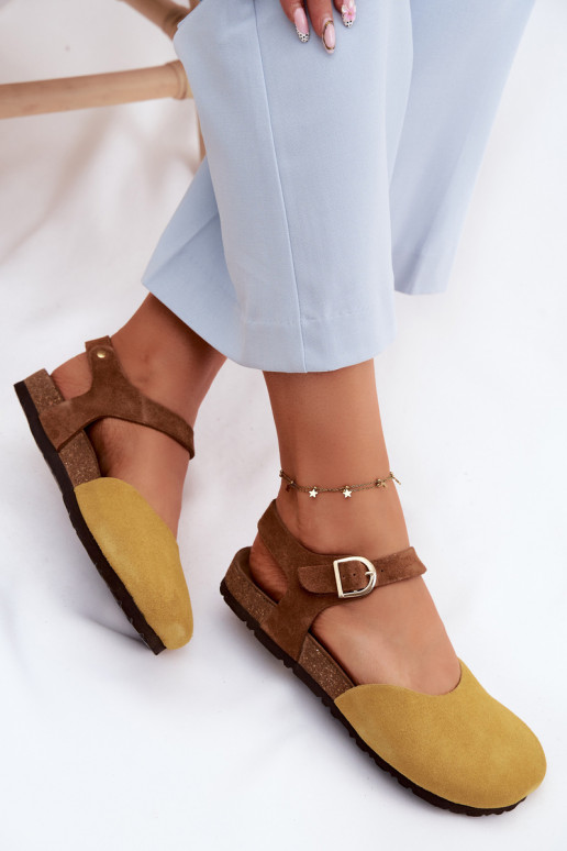 Leather Suede Women's Sandals With Closed Toes Maciejka H7365-07 Yellow