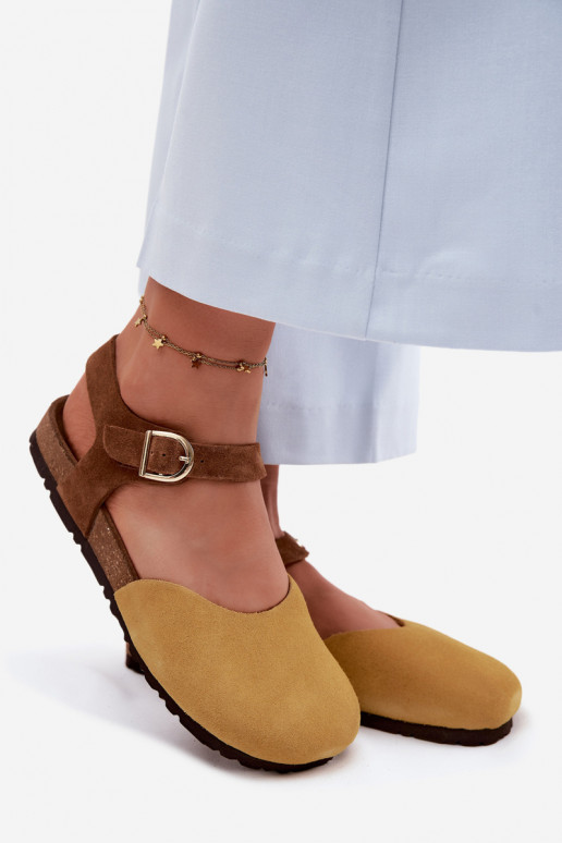 Leather Suede Women's Sandals With Closed Toes Maciejka H7365-07 Yellow