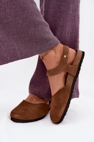 Leather Suede Women's Sandals With Closed Toes Maciejka H7365-02 Brown