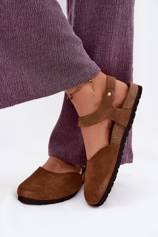 Leather Suede Women's Sandals With Closed Toes Maciejka H7365-02 Brown