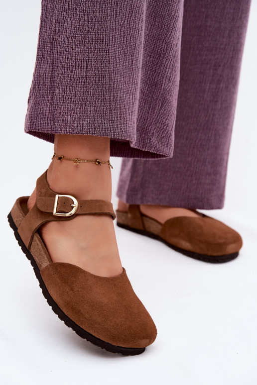 Leather Suede Women's Sandals With Closed Toes Maciejka H7365-02 Brown