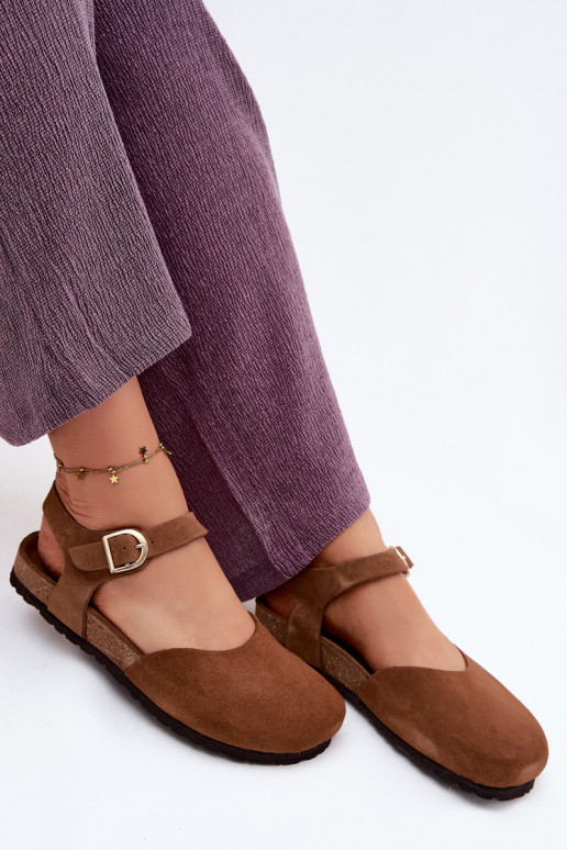 Leather Suede Women's Sandals With Closed Toes Maciejka H7365-02 Brown