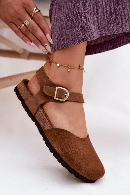 Leather Suede Women's Sandals With Closed Toes Maciejka H7365-02 Brown
