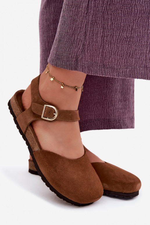 Leather Suede Women's Sandals With Closed Toes Maciejka H7365-02 Brown