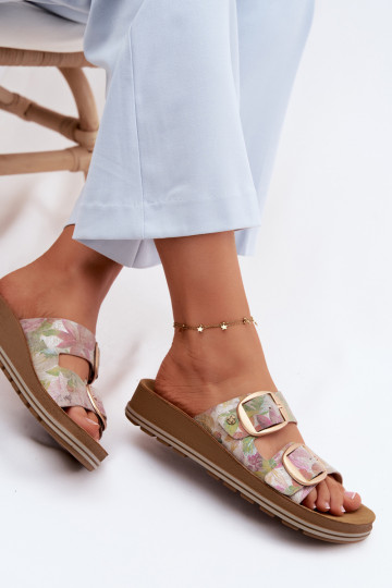 Leather Patterned Slides With Straps Maciejka P7537-39 Multicolor