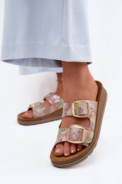 Leather Patterned Slides With Straps Maciejka P7537-39 Multicolor