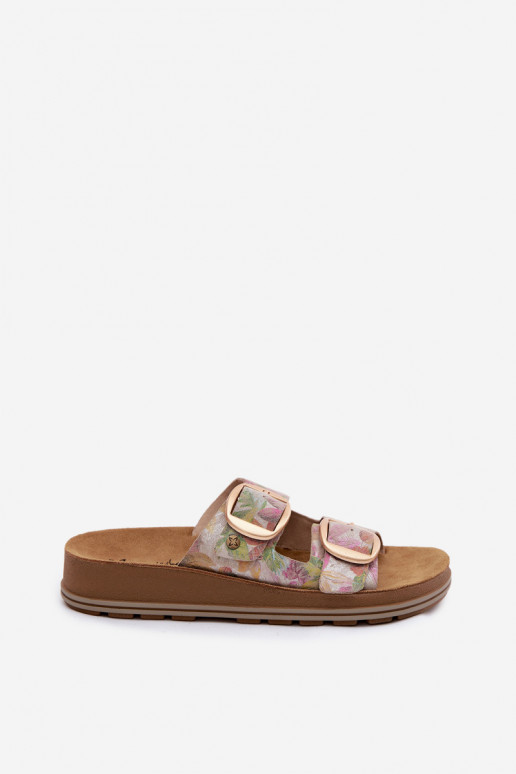 Leather Patterned Slides With Straps Maciejka P7537-39 Multicolor