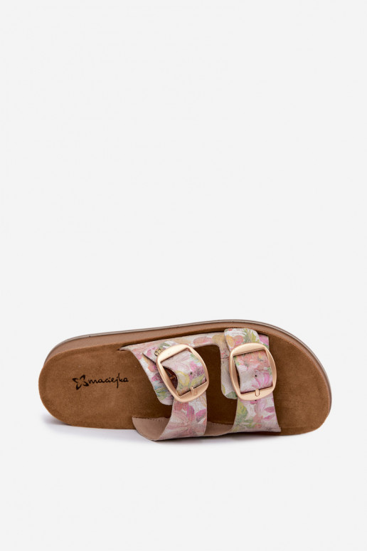 Leather Patterned Slides With Straps Maciejka P7537-39 Multicolor