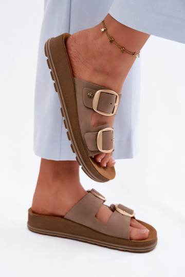Leather Slides With Straps Maciejka P7537-04 Beige