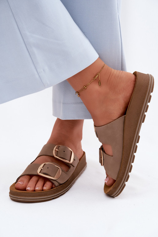 Leather Slides With Straps Maciejka P7537-04 Beige