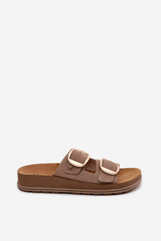 Leather Slides With Straps Maciejka P7537-04 Beige