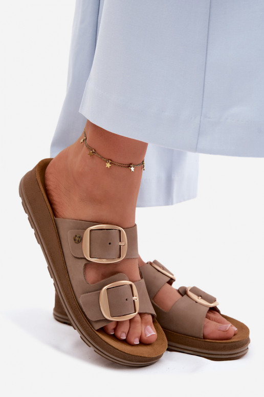 Leather Slides With Straps Maciejka P7537-04 Beige