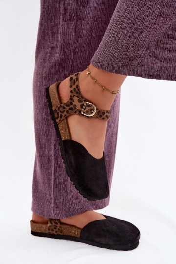 Leather women's suede sandals with closed toes in black