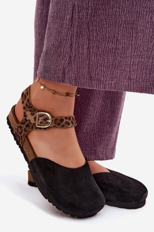 Leather Suede Women's Sandals With Closed Toes Maciejka H7365-01 Black