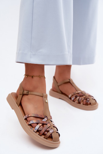 Leather Women's Flat Sandals With Straps Maciejka K7442-04 Beige