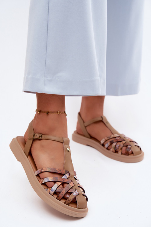 Leather Women's Flat Sandals With Straps Maciejka K7442-04 Beige