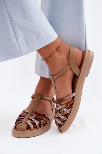 Leather Women's Flat Sandals With Straps Maciejka K7442-04 Beige 2