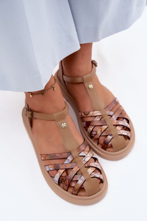 Leather Women's Flat Sandals With Straps Maciejka K7442-04 Beige