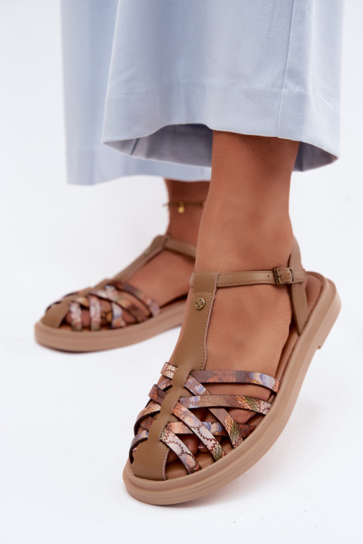 Leather Women's Flat Sandals With Straps Maciejka K7442-04 Beige