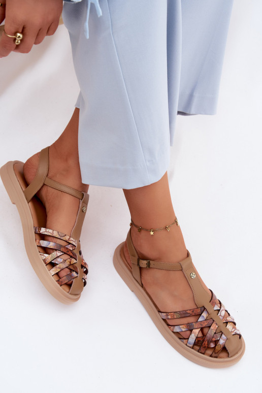 Leather Women's Flat Sandals With Straps Maciejka K7442-04 Beige