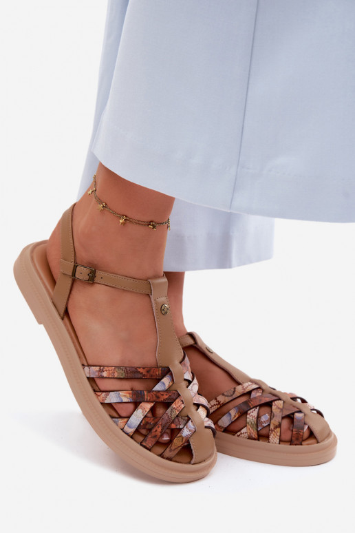 Leather Women's Flat Sandals With Straps Maciejka K7442-04 Beige