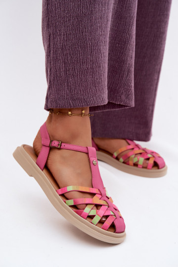 Leather Women's Flat Sandals With Straps Maciejka K7442-15 Pink 2