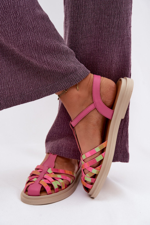Leather Women's Flat Sandals With Straps Maciejka K7442-15 Pink