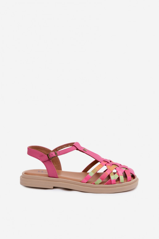 Leather Women's Flat Sandals With Straps Maciejka K7442-15 Pink