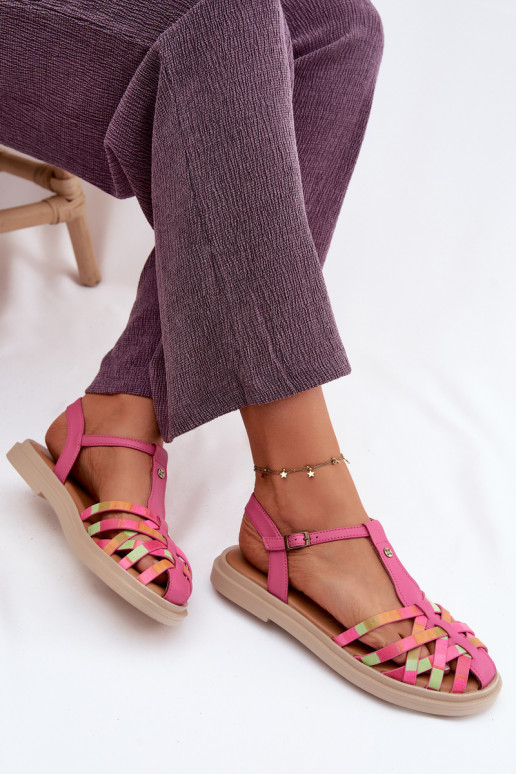 Leather Women's Flat Sandals With Straps Maciejka K7442-15 Pink