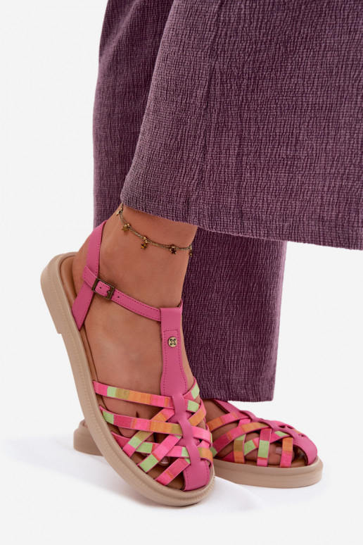 Leather Women's Flat Sandals With Straps Maciejka K7442-15 Pink