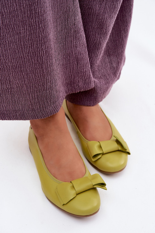Leather Ballerinas With Bow Maciejka P6802-09 Lime