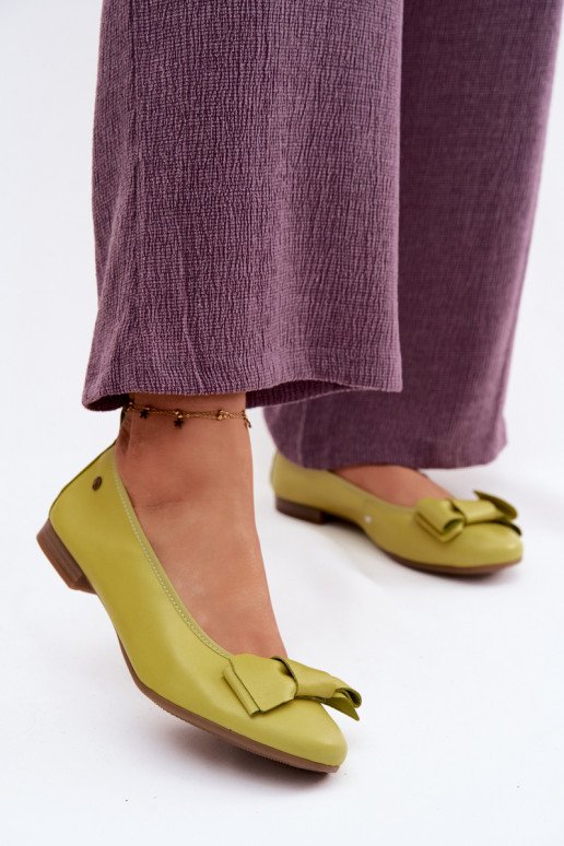 Leather Ballerinas With Bow Maciejka P6802-09 Lime