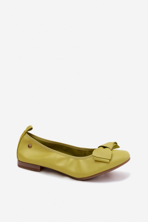 Leather Ballerinas With Bow Maciejka P6802-09 Lime