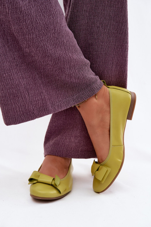 Leather Ballerinas With Bow Maciejka P6802-09 Lime