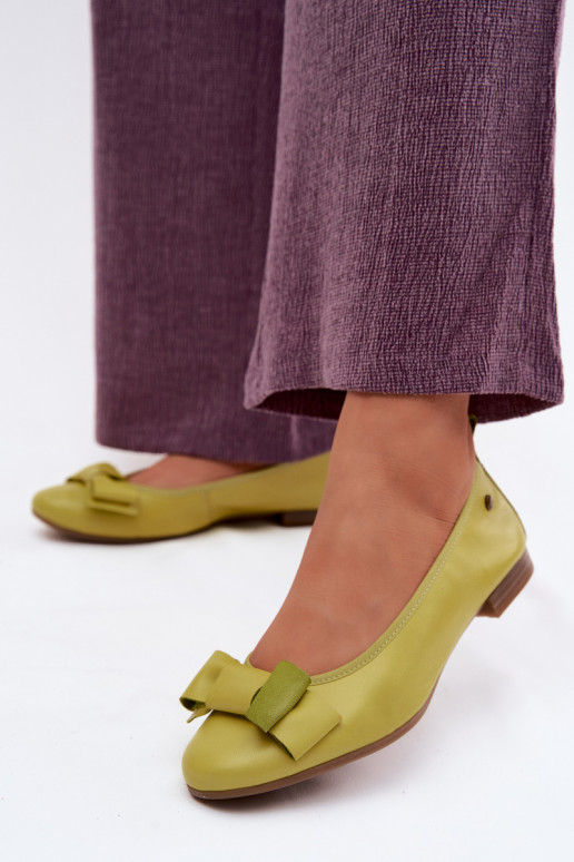 Leather Ballerinas With Bow Maciejka P6802-09 Lime