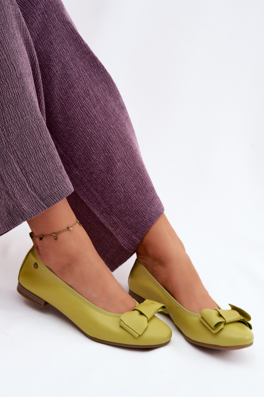 Leather Ballerinas With Bow Maciejka P6802-09 Lime